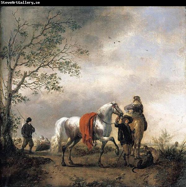 Philips Wouwerman Cavalier Holding a Dappled Grey Horse